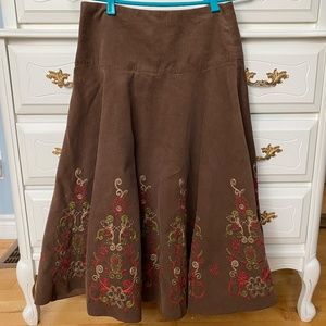 XS, S, Vintage Soft Corduroy Skirt with Embroidery